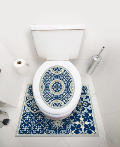 שטיחון ומדבקה לאסלה  אקלקטי כחול מלכותי דגם 274