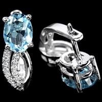 עגילי כסף משובצים טופז כחול וזרקונים A8347 | תכשיטי כסף 925 | עגילי כסף