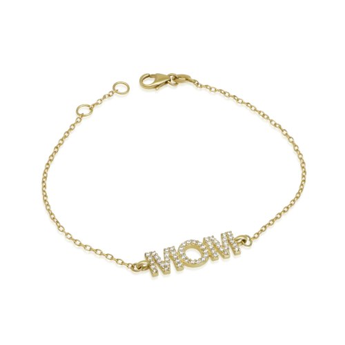 צמיד MOM מזהב אמיתי 14 קאראט │ צמיד זהב עם זרקונים │ צמיד MOM