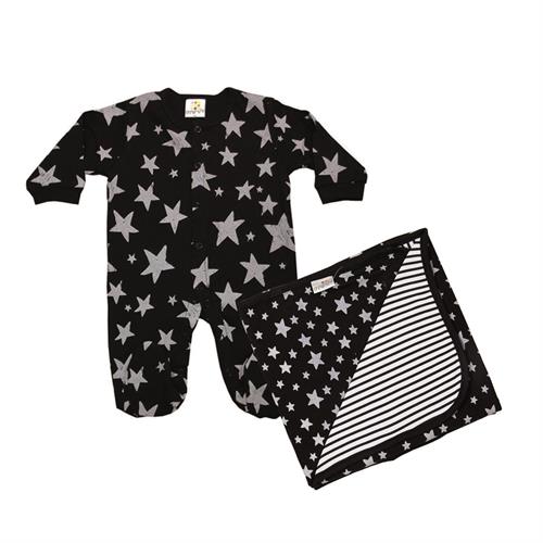 אוברול טריקו כוכבים שחור + שמיכה כוכבים