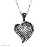 תליון לב מכסף משובץ אבני זרקון T8873