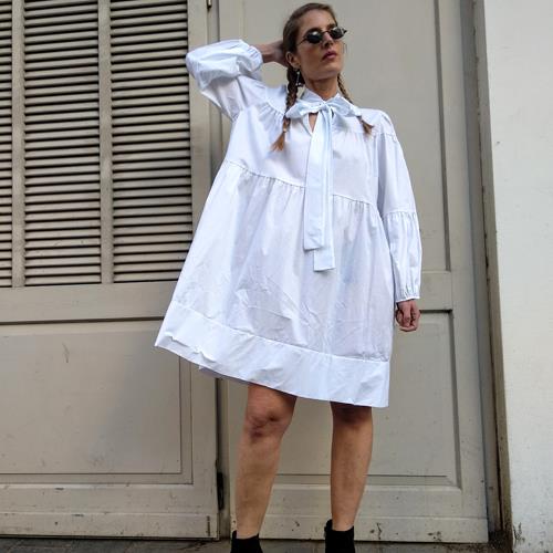 שמלת BOW כותנה לבנה