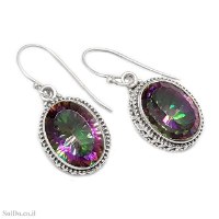 עגילים מכסף תלויים משובצים מיסטיק טופז  A8989 | תכשיטי כסף | עגילי כסף