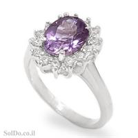 טבעת כסף משובצת אבן אמטיסט וזרקונים RG6105 | תכשיטי כסף 925 | טבעות כסף