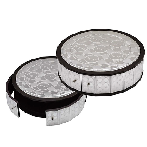 קערת ליל הסדר משולבת עץ וכסף טהור דגם קומה אחת