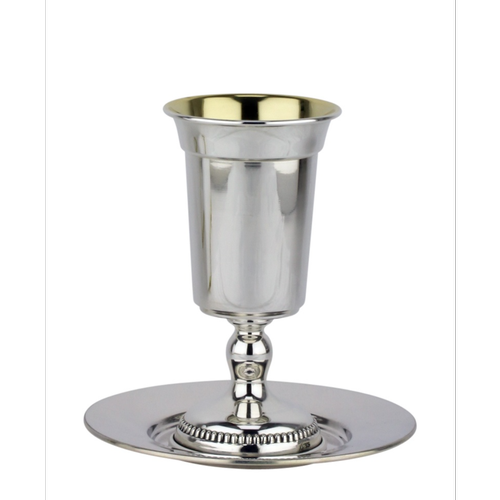 סט גביע קידוש + תחתית מכסף טהור דגם זכריה חלק