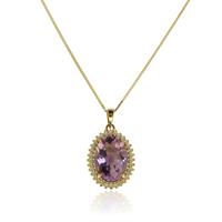 שרשרת זהב משובצת אבן חן אמטיסט ויהלומים 0.30 קראט בזהב 14 קרט