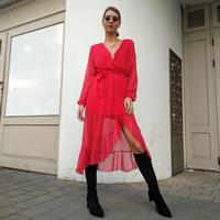 שמלת מעטפת שיפון - אדומה