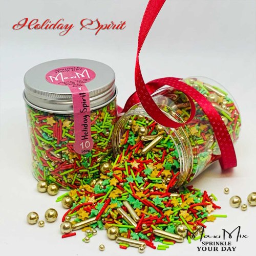 מקסי מיקס 10 - HOLIDAY SPIRIT | מיקס סוכריות כריסטמס בגוונים ירוק אדום וזהב. CHRISTMAS SPRINKLES.