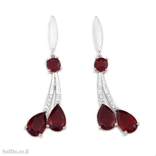 עגילים מכסף תלויים משובצים אבני רובי ואבני זרקון A8949 | תכשיטי כסף