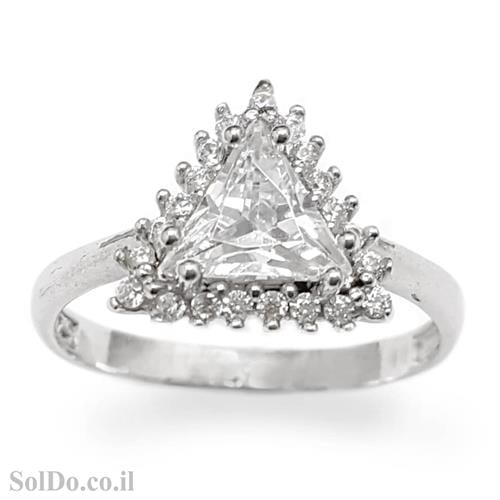 טבעת מכסף משובצת אבן זרקון בצורת משולש ואבני זרקון קטנות RG5999