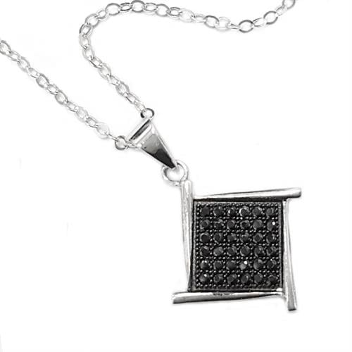 תליון כסף משובץ אבני זרקון שחורות T5850 | תכשיטי כסף 925 | שרשרת כסף