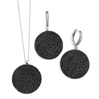 סט עגילים ותליון כסף משובצים אבני זרקון כשחורות S1553