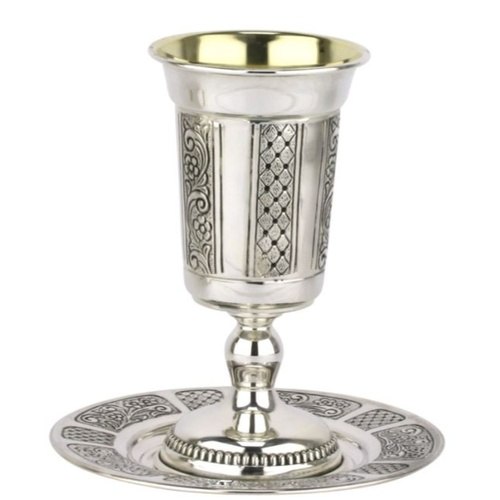סט גביע קידוש + תחתית כסף טהור דגם זכריה מדלן