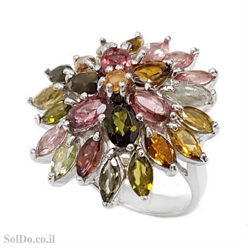 טבעת מכסף משובצת אבני טורמלין RG6068 | תכשיטי כסף 925 | טבעות כסף