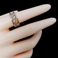 טבעת כסף רחבה מצופה זהב 9K מעוצבת עיטורים, משובצת אבני זרקון  RG8540