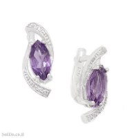 עגילים מכסף משובצים אבני אמטיסט סגול ואבני זרקון A9017 | תכשיטי כסף