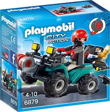 פליימוביל שודד עם ג'יפ משך וסע Playmobil 6879 City Action Robber's Quad with Loot with Pullback Moto