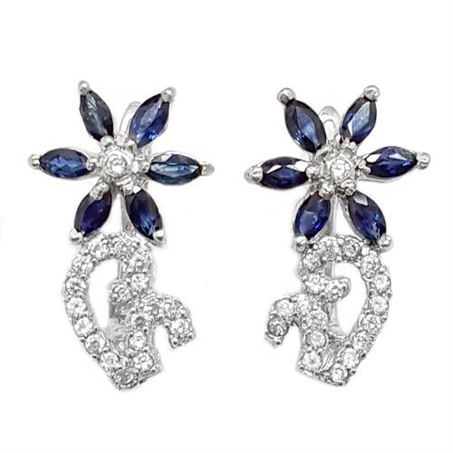 עגילי כסף משובצים אבני ספיר וזרקונים A8620 | תכשיטי כסף 925 | עגילי כסף