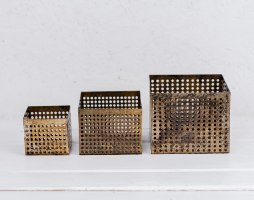 סט של 3 קופסה פתוחה / כלי ממתכת מרובע - זהב