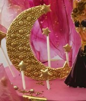 ירח מרוקאי תפילילה גדול ובינוני לקישוט עוגה 13 ס"מ 8 ס"מ וכוכבים| קישוט טופר לעוגה|  חדש מאתי דבש