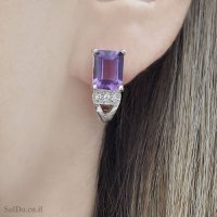 עגילים מכסף משובצים אבני אמטיסט סגול ואבני זרקון A9008 | תכשיטי כסף