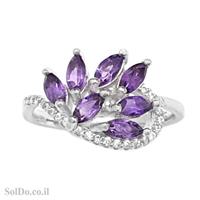 טבעת כסף משובצת אבני אמטיסט וזרקונים RG1664 | תכשיטי כסף 925 | טבעות כסף