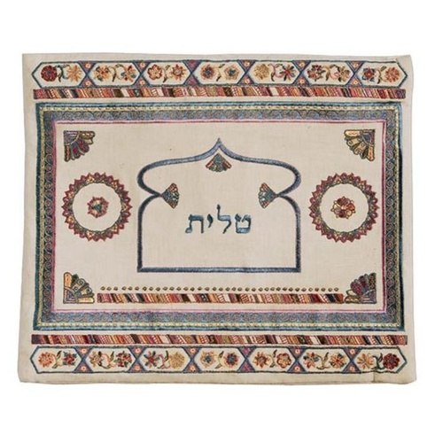 כיסוי לטלית פשתן רקמה בהיר