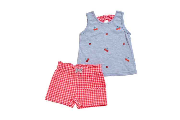 חליפת גופייה דובדבנים+משבצות אפור מלאנג'