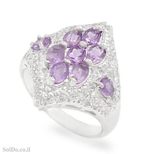 טבעת מכסף משובצת אבני אמטיסט ואבני זרקון RG6309 | תכשיטי כסף 925 | טבעות כסף