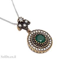 תליון מכסף סגנון ויקטוריאני משובץ  אבני זרקון צבעוניות וציפוי נחושת T6122 | תכשיטי כסף