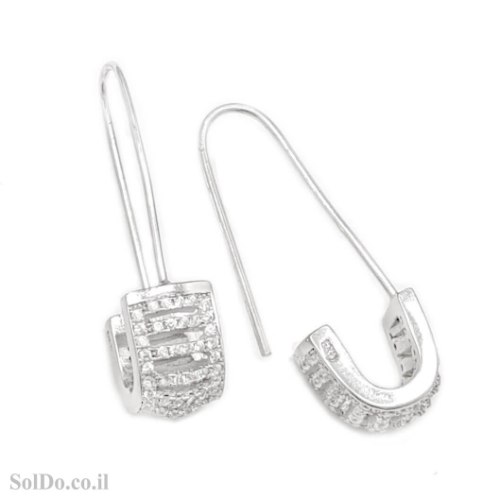 עגילים מכסף תלויים משובצים אבני זרקון A8954 | תכשיטי כסף 925