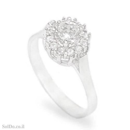 טבעת מכסף משובצת אבן זרקון מרכזית ואבני זרקון קטנות RG6345 | תכשיטי כסף | טבעות כסף