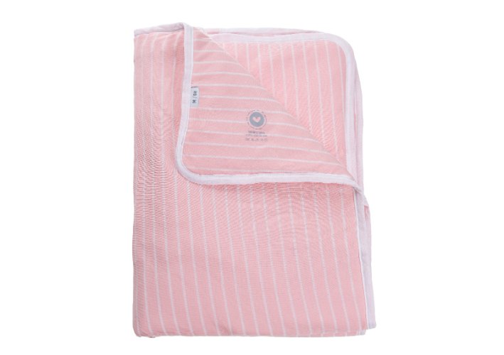 שמיכת ג'רסי עם מילוי- עם שם התינוק- ורוד בייבי פסים