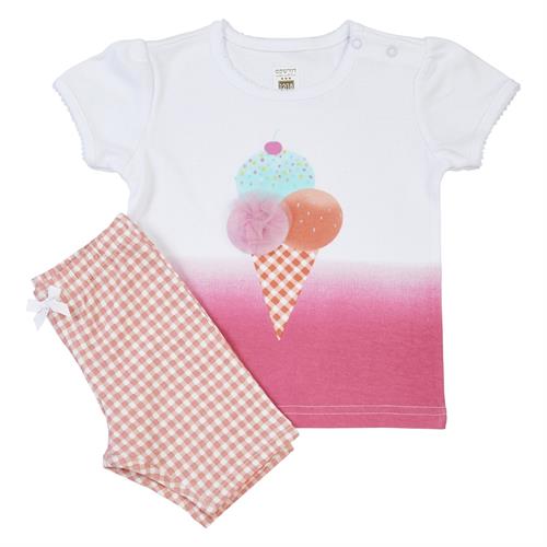 חליפה קצרה גלידה לבן-ורוד