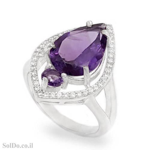 טבעת מכסף משובצת אבני אמטיסט ואבני זרקון  RG6295 | תכשיטי כסף 925 | טבעות כסף