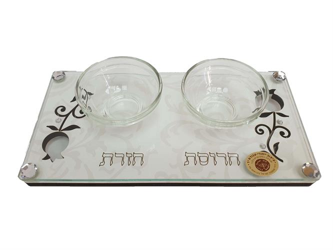 סט חרוסת וחזרת זכוכית ועץ מעוצב