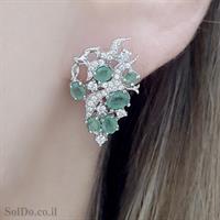 עגילים מכסף משובצים אבני אמרלד וזרקונים A8715 | תכשיטי כסף 925 | עגילי כסף