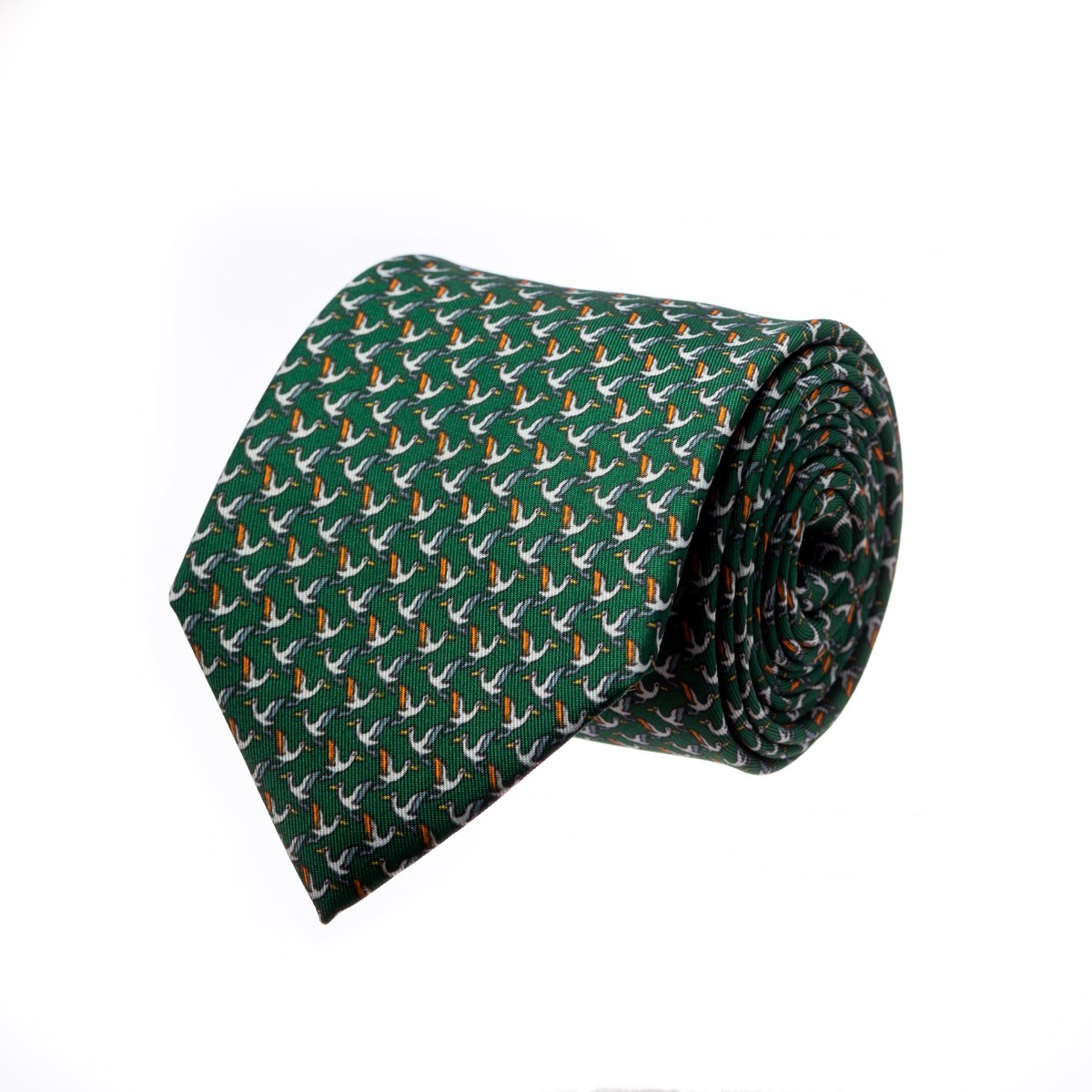 עניבה דגם ציפורים ירוק