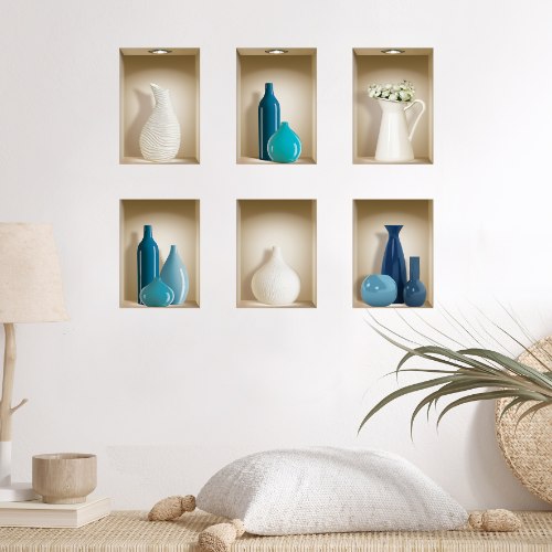 שישיית מדבקות נישה כוורת עם אגרטלים כחולים ולבנים דגם 690