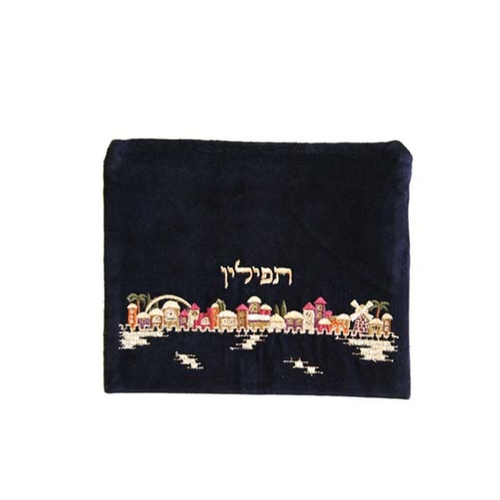 כיסוי תפילין קטיפה ירושלים - צבעוני