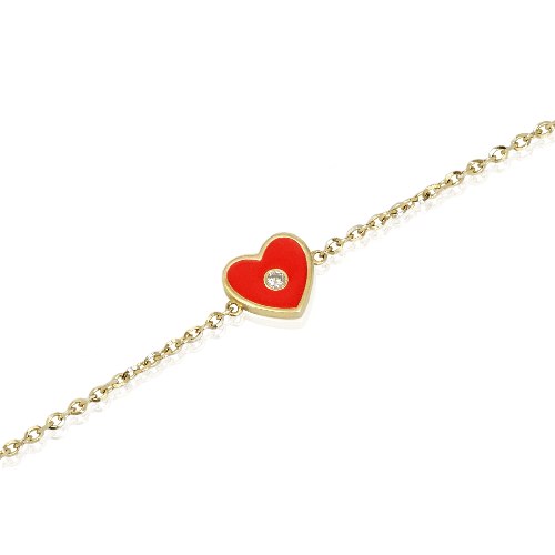 צמיד זהב לב אמייל ויהלום