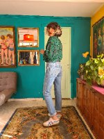 חולצה ירוקה מכופתרת גרפית מידה XL