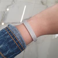 צמיד יד קשיח צמיד בנגל משובץ זרקונים בזהב לבן 14 קרט