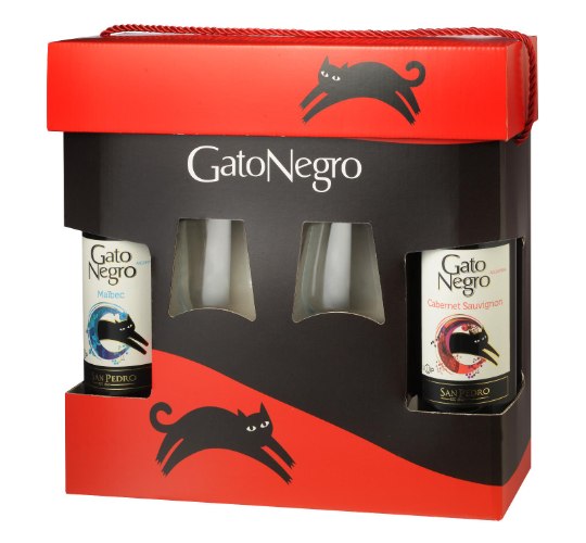 מארז גאטו נגרו קברנה סובניון + מרלו + 2 כוסות יין