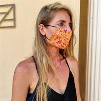 מסכת סאטן משי יפני - כתום פרחוני