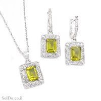 עגילים תלויים ותליון מכסף משובצים אבני פרידוט ואבני זרקון S1719