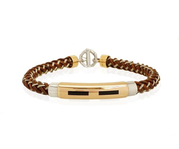 צמיד חבל לגבר משולב זהב לבן ואדום