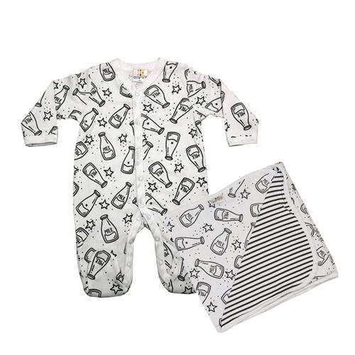 אוברול טריקו בקבוקונים לבן + שמיכה בקבוקונים