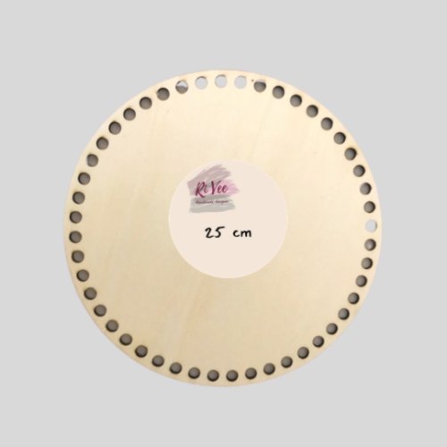 תחתית עץ עגולה עם חורים לסריגת סל/סלסלה,קוטר 25 סמ גודל בינוני